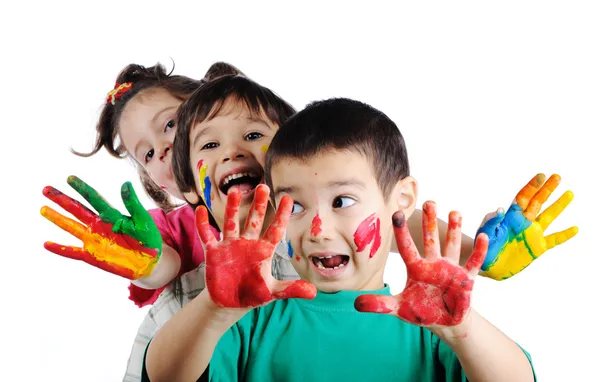 Glückliche Kinder mit Farben — Stockfoto