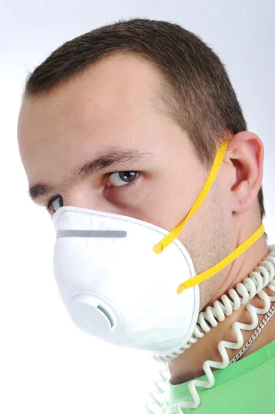 Man with mask and wires on his neck — Stock Photo, Image