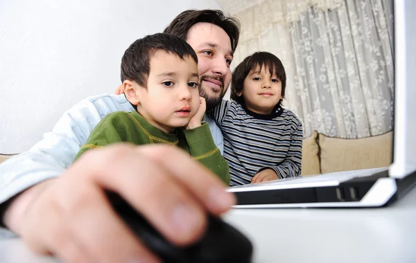 Childhood, laptop, learning and playing — Stock Photo, Image