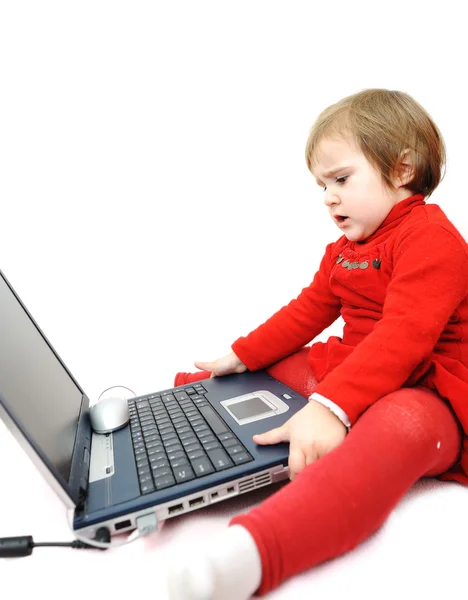 Childhood, laptop, learning and playing — Stock Photo, Image