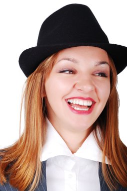 güzel esmer ile şapka gülüyor