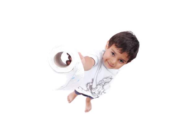 Kid segurando papel higiênico — Fotografia de Stock