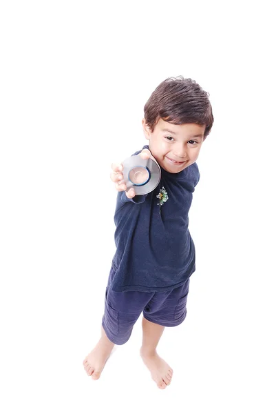 Smiling kid with dvd — Stock Photo, Image