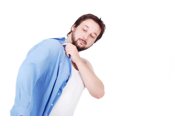 Homem branco vestindo camisa azul — Fotografia de Stock