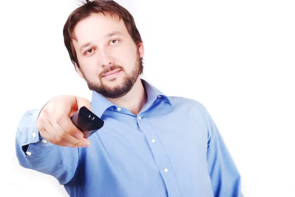 Man with remote control — Stock Photo, Image