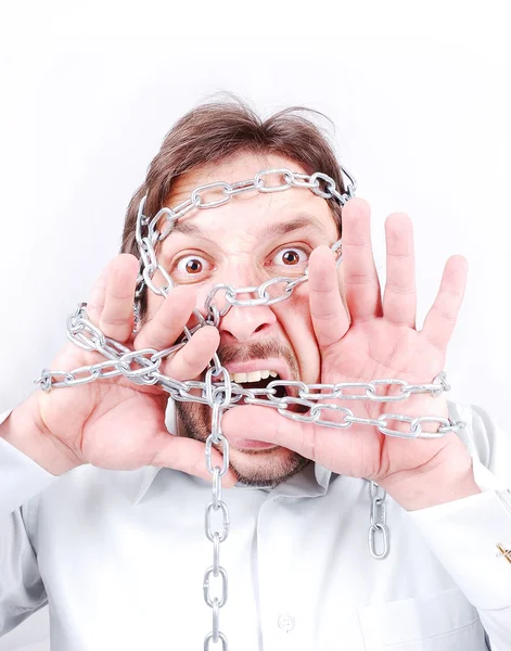 Homem acorrentado gritando — Fotografia de Stock