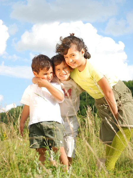 Happy three children in nature Royalty Free Stock Images