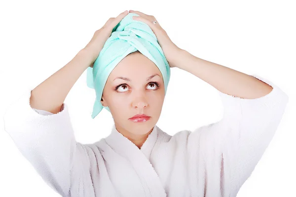 Beautiful sexy girl with towel on her head — Stock Photo, Image