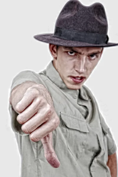 Young model with thumb down — Stock Photo, Image