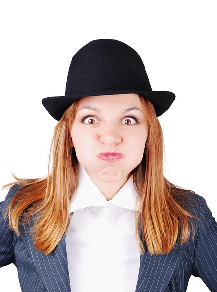 Attractive female with funny expression on face — Stock Photo, Image