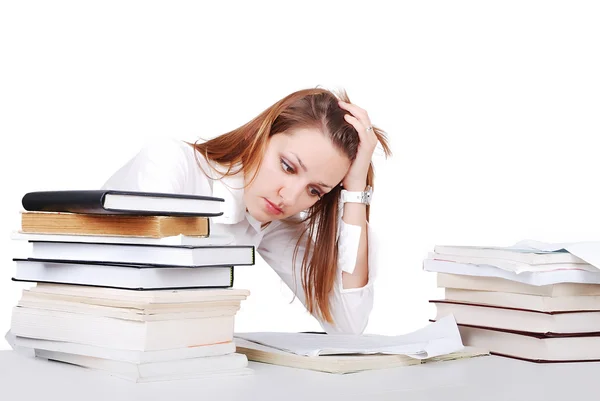 Worried expression on female student's face — Stock Photo, Image