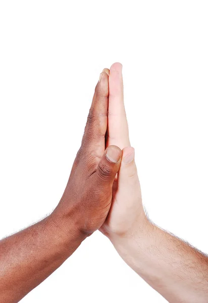 Duas mãos tocando, preto e branco no fundo — Fotografia de Stock