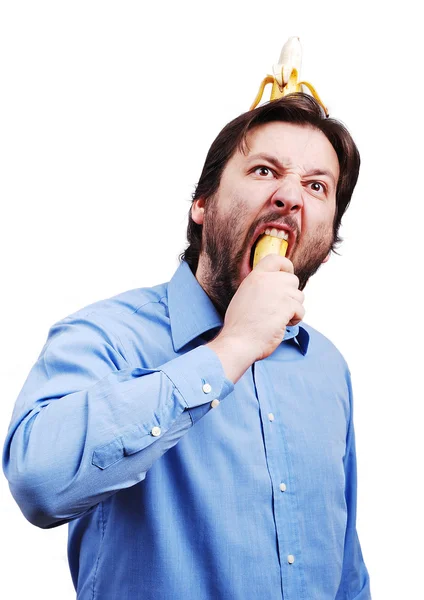 Junger Mann sprengt sich mit Banane das Gehirn — Stockfoto