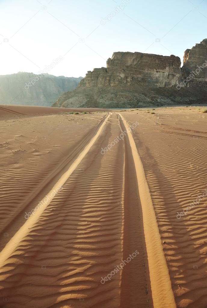 Road in Desert of Wadi Rum in Jordan