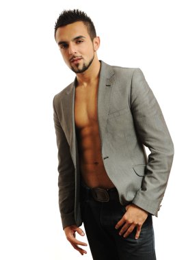 seksi erkek model beyaz zemin üzerine izole portresi
