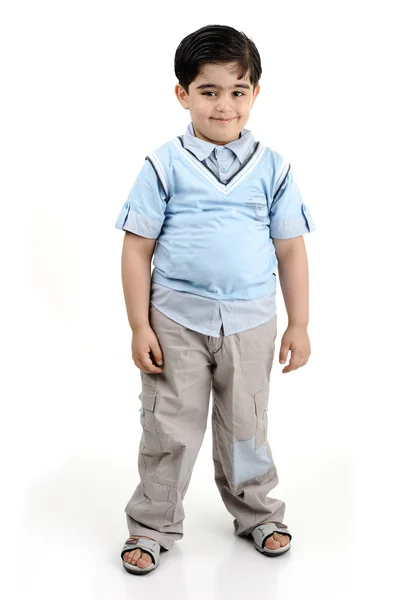 Schattige kleine preschool jongen geïsoleerd op witte, gemengde ras, arabic wit - Afrikaanse Amerikaan — Stockfoto