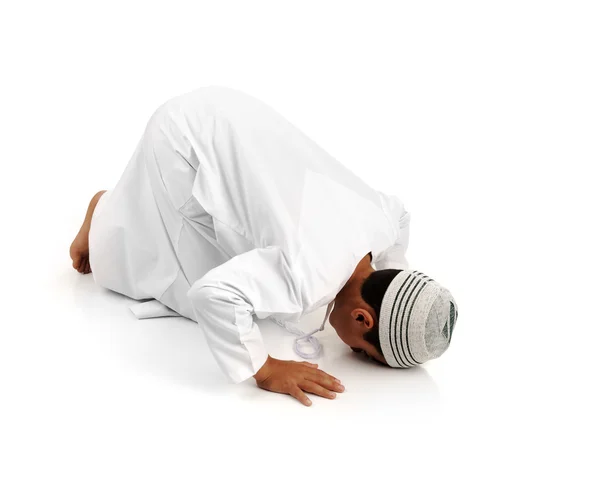Explicación de oración islámica serie completa. Niño árabe mostrando movimientos musulmanes completos mientras rezaba, salat. Por favor, busque otras 15 fotos en mi cartera . —  Fotos de Stock