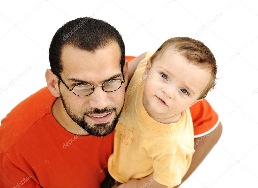Father and baby son, playing together, isolated, different angle of shooting
