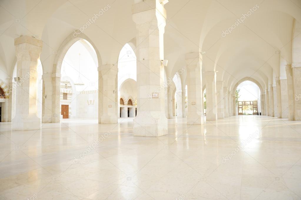 Madina mosque empty, conceptual indoor of oriental building. Fantastic background.