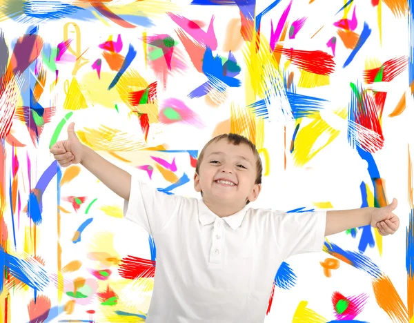 Pitture a colori di disegno da bambini su una parete — Foto Stock