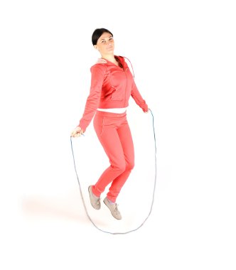 kız üzerinde beyaz izole ip üzerinden atlama