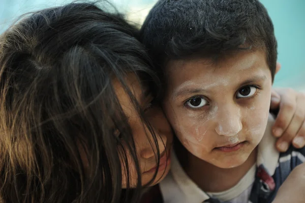 Little dirty brother and sister, poverty , bad condition — Stock Photo, Image