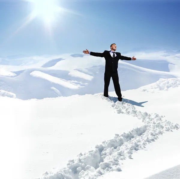 Human on mountain, winter, snow, walk — Stock Photo, Image