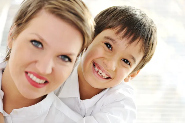 Family portrait of mother and son at home Royalty Free Stock Photos