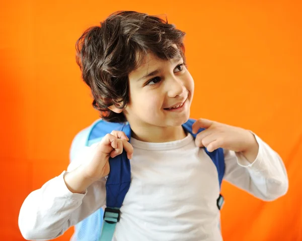 Little school cute boy with backpack — Stock Photo, Image