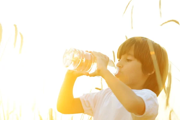 Niño feliz en el campo de cosecha — Foto de Stock