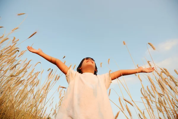 Niño feliz en el campo de cosecha — Foto de Stock