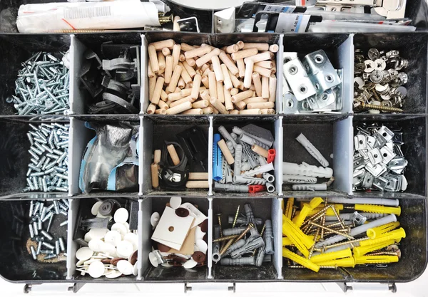 Toolbox with arranged screws — Stock Photo, Image