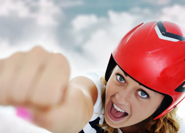 Super hero woman flying — Stock Photo, Image