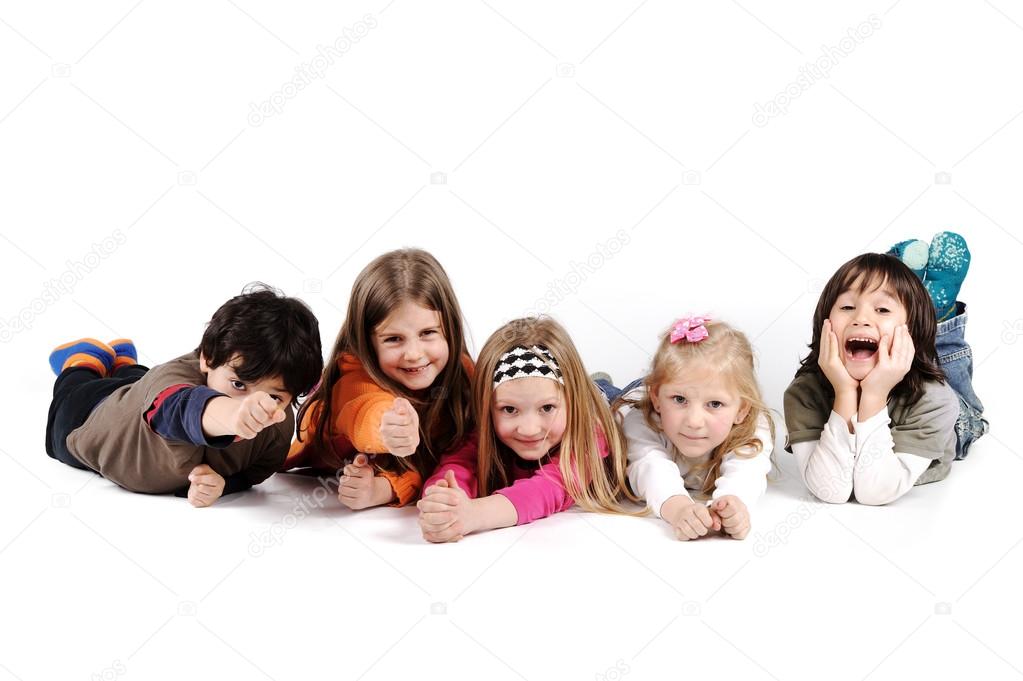 Children group family laying isolated