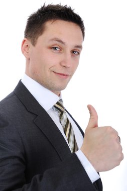 Baş parmağı havada bir iş adamı.