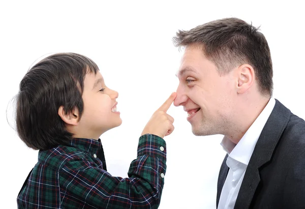 Buon padre e figlio giocare naso dito — Foto Stock