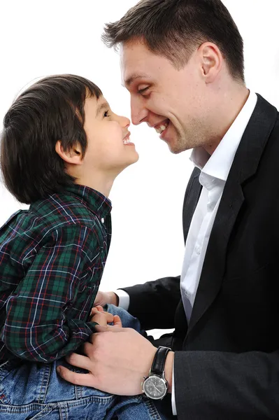 Feliz padre e hijo jugando con las narices — Foto de Stock