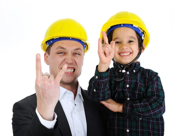 Padre e hijo como arquitectos rocas — Foto de Stock