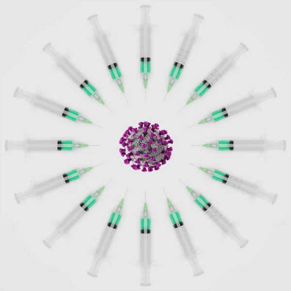 Κύκλος αποτελείται από πολλά σύριγγες. Υγειονομική περίθαλψη, φάρμακα, ιατρική εξέταση ή εμβολιασμού που σχετίζονται με 3d rendering — Φωτογραφία Αρχείου