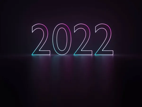 Pink realistic neon 2022. Happy New Year Neon banner. Concept of holiday card with glowing text. — Stock Photo, Image