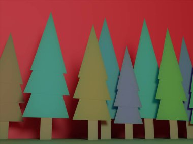 3D - Siyah üzerine hediyeler ve süslemeler olan Noel ağacı