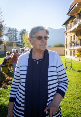 Aged candid woman close up portrait . high quality photo 