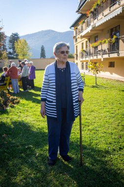 Aged candid woman close up portrait . high quality photo 