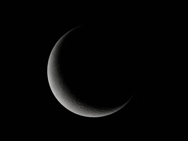 三日月の空に暗い夜の夕暮れ3Dレンダリング — ストック写真