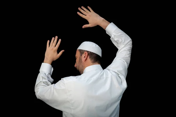 Muslimský Muž Stojící Modlící Před Kaabou Mekce Ksa — Stock fotografie