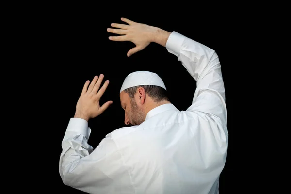 Homem Muçulmano Orando Frente Kaaba Meca Ksa — Fotografia de Stock