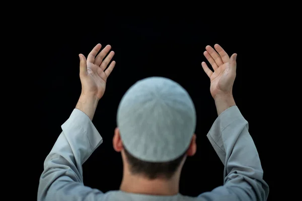 Muslim Man Standing Praying Front Kaaba Mecca Ksa — Stock Photo, Image