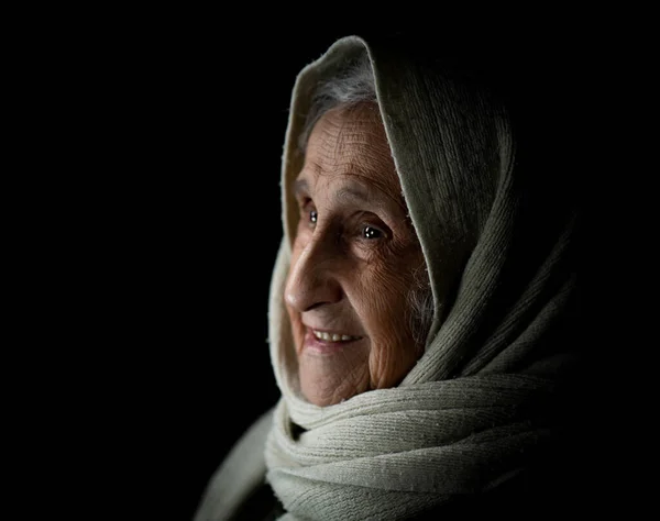 Elderly Woman Kerchief Studio Portrait High Quality Photo — Stock Photo, Image