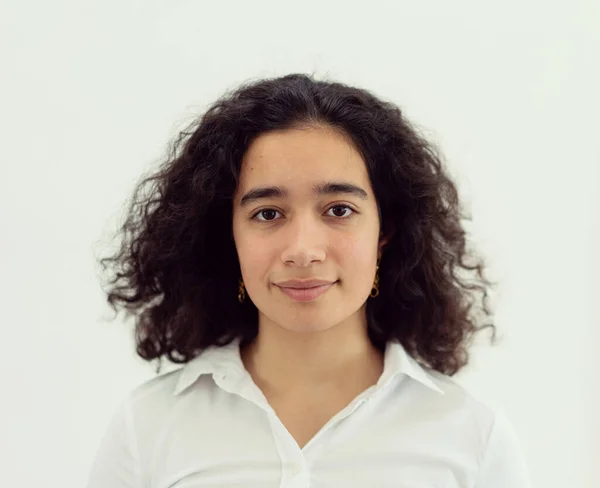 Beautiful Young Woman Black Curly Hair High Quality Photo — ストック写真