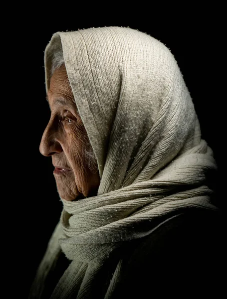 Starší Žena Šátkem Ateliérový Portrét Kvalitní Fotografie — Stock fotografie